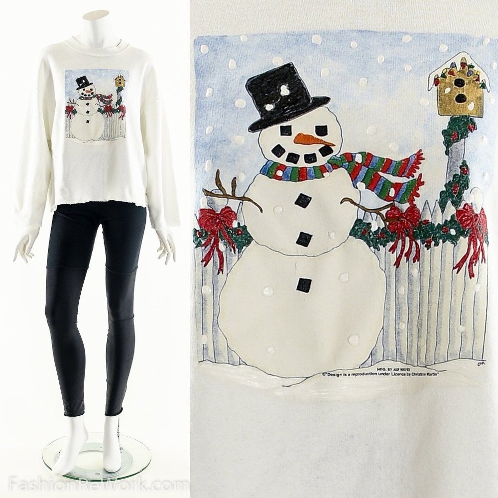 Ugly Christmas Sweater,Festive Holiday,Winter Landscrape,Snowman Snowflake,Crop